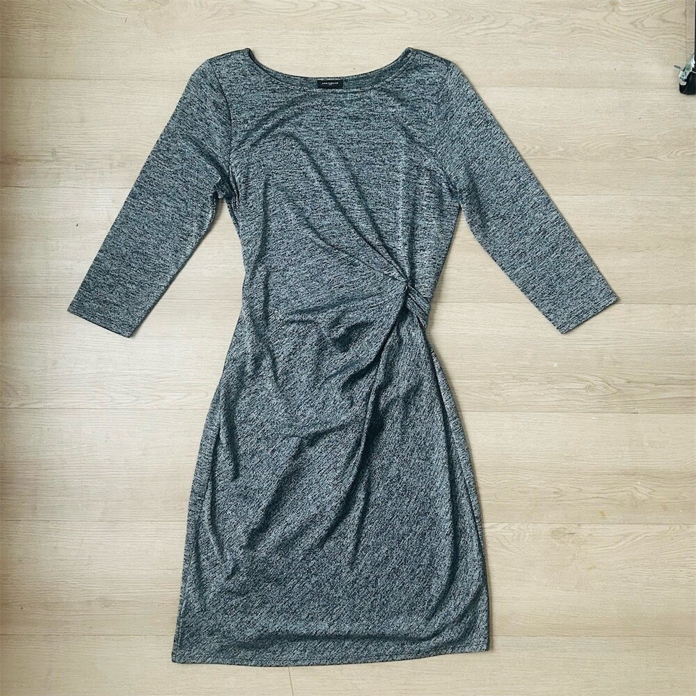 Ann Taylor Dress Womens Size M Heathered Gray Side Knot Ruched Sheath Knee - Picture 2 of 6